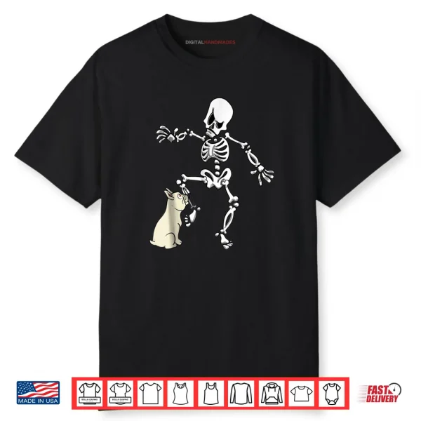 Cream French Bulldog Biting Skeleton Leg Halloween Shirt