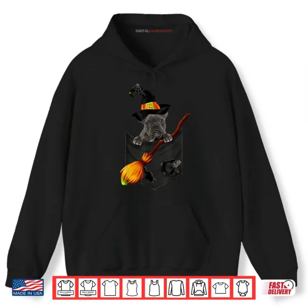 Hoodie French Bulldog blue Witch Pocket Halloween Dog Shirt