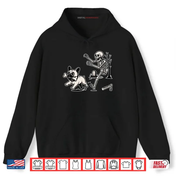Hoodie French Bulldog Skeleton Spooky Season Halloween Shirt