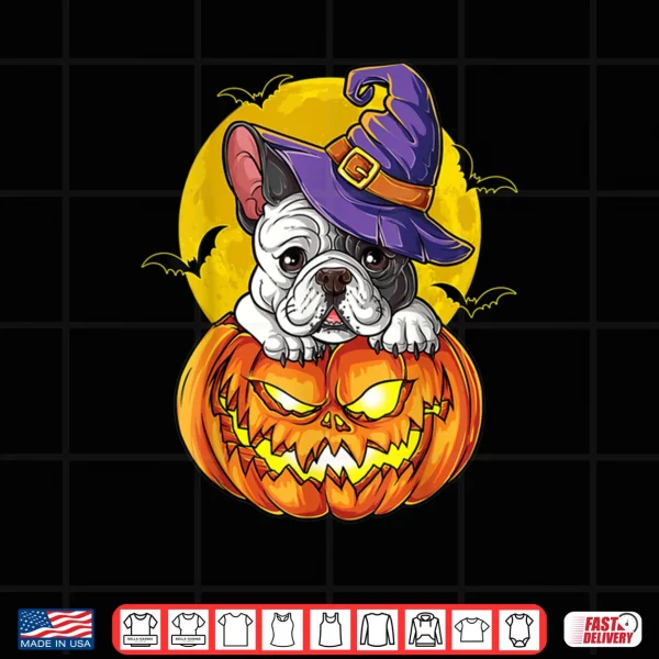 Design French Bulldog Witch Pumpkin T shirt Halloween Shirt