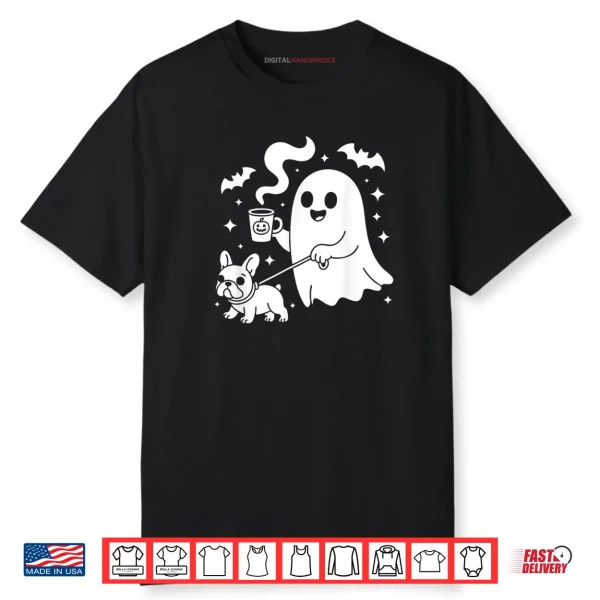 Ghost Walking Dog French Bulldog Coffee Halloween Costume Shirt