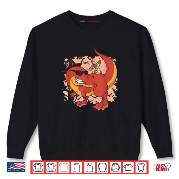 Sweatshirt Halloween French Bulldog Riding T Rex Dinosaur Shirt
