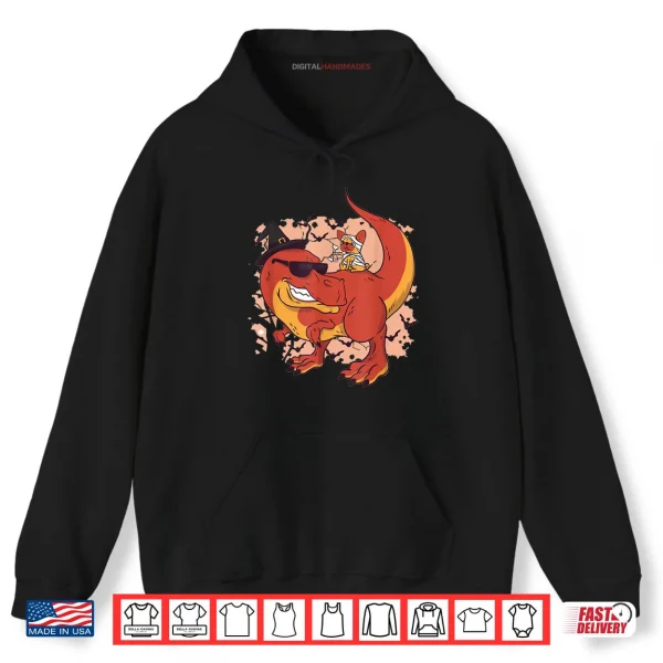 Hoodie Halloween French Bulldog Riding T Rex Dinosaur Shirt