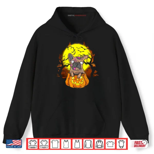Hoodie Halloween French Bulldog Zombie Jack O Lantern Dog Top Shirt