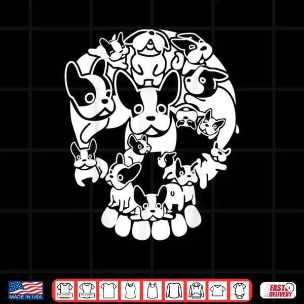 Design Halloween Rockabilly French Bulldog Dog and Pug Skull Shirt