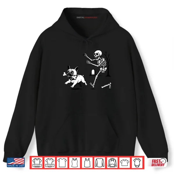 Hoodie Skeleton Chasing French Bulldog Halloween Dog Mom Pet Lover Shirt
