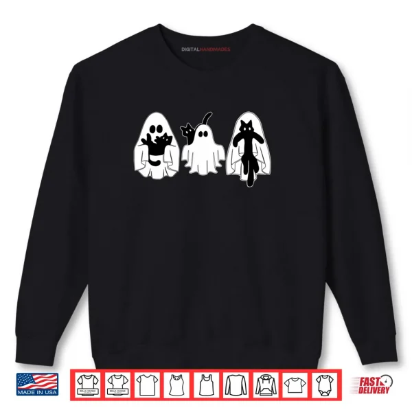 Sweatshirt Cute Ghosts Holding Black Cats Halloween Costume Day Shirt