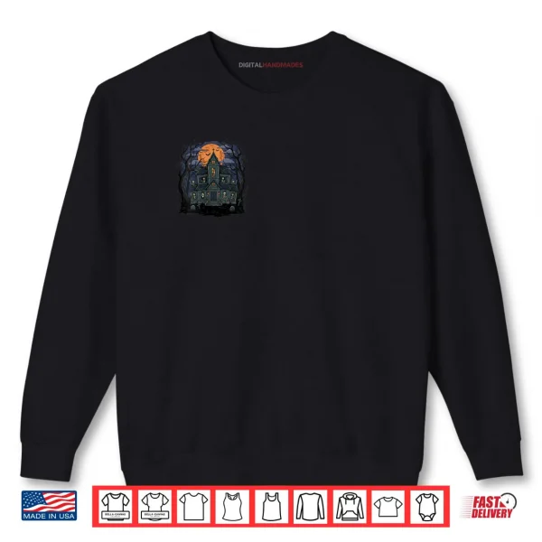 Sweatshirt Haunted Skeleton House Mansion Spooky Halloween Moon Shirt