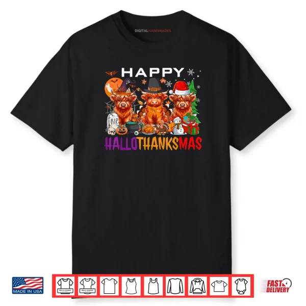 Happy Hallothanksmas Cows Halloween Thanksgiving Christmas Shirt