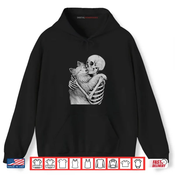 Hoodie Shetland Sheepdog Skeleton Hug Halloween Dog Lover Shirt