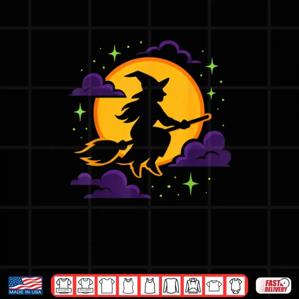 Design Witch Riding Broom Costume Party Celebration Funny Halloween Shirt 1 1