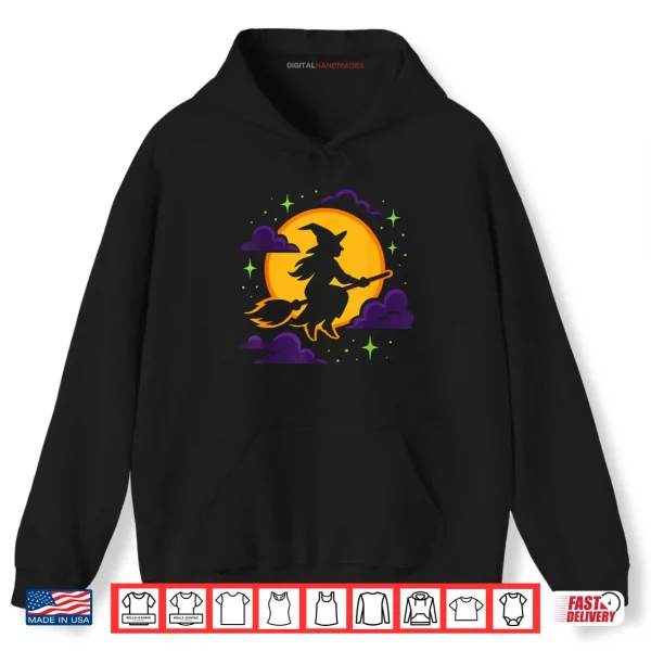 Hoodie Witch Riding Broom Costume Party Celebration Funny Halloween Shirt 1 1