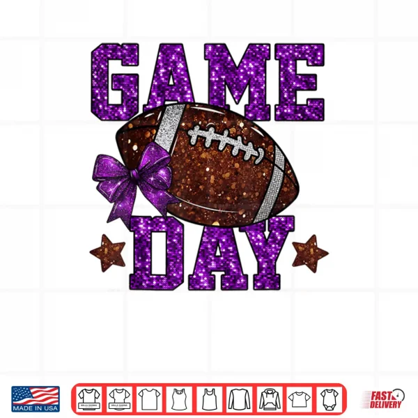 Design Game Day Touchdown Football Mom Girls Go Cheer Purple Shirt