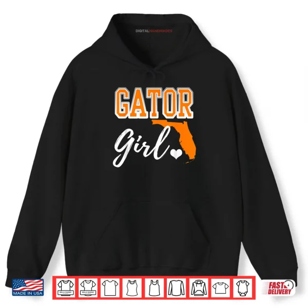 Hoodie Gator Girl Florida Heart Map Shape Souvenir Shirt