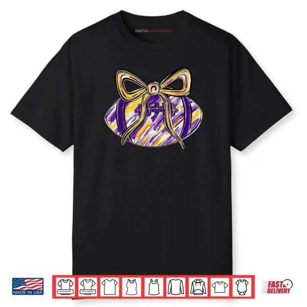 Purple Yellow Gold Football Coquette Bow Touchdown Season Shirt
