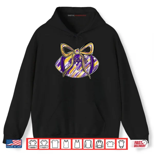 Hoodie Purple Yellow Gold Football Coquette Bow Touchdown Season Shirt