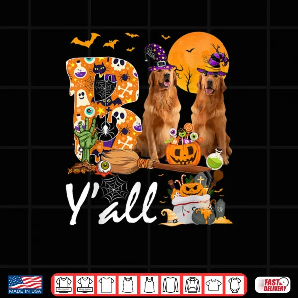 Design Boo Yall Three Golden Retriever Dogs Halloween Costume Day Shirt