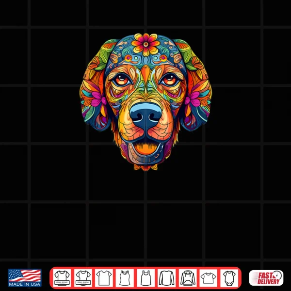 Design Halloween Golden Retriever Sugar Skull Dogs Flowers Shirt
