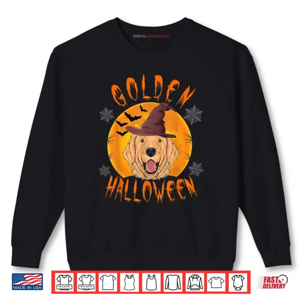 Sweatshirt Golden Halloween Scary Golden Retriever Witch Hat Halloween Shirt
