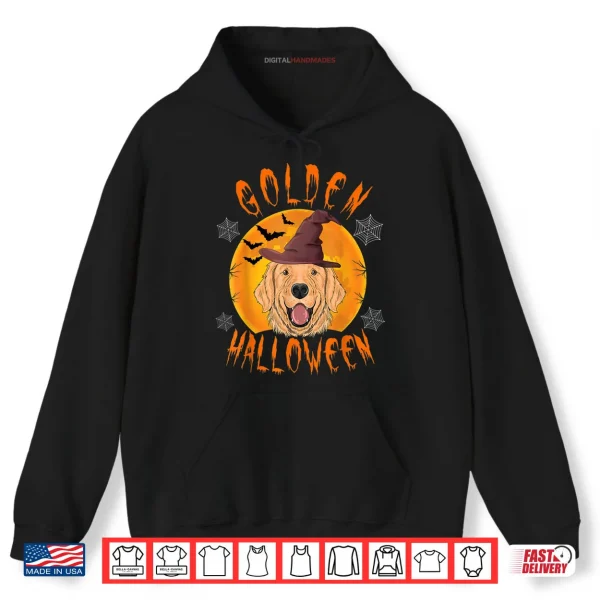 Hoodie Golden Halloween Scary Golden Retriever Witch Hat Halloween Shirt