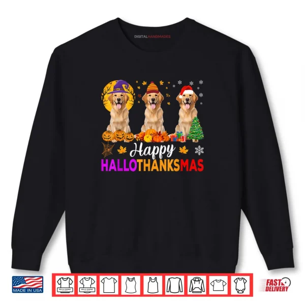 Sweatshirt Golden Retriever Dog Halloween Christmas Hallothanksmas Shirt