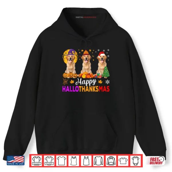 Hoodie Golden Retriever Dog Halloween Christmas Hallothanksmas Shirt