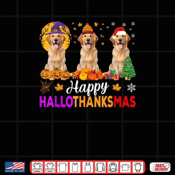 Design Golden Retriever Dog Halloween Christmas Hallothanksmas Shirt