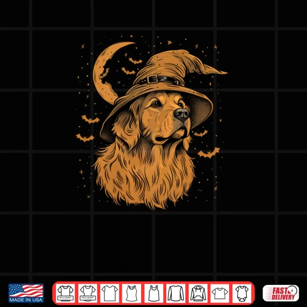 Design Golden Retriever Halloween Funny Cute Dog Mom Wizard Witch Shirt
