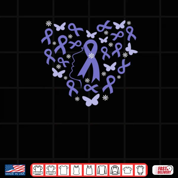 Design Heart Woman Support Stomach Cancer Warrior Periwinkle Ribbon Shirt
