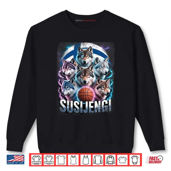 Sweatshirt Susijengi Finnish Basketball Fan Suomi Wolf Finland Flag Shirt