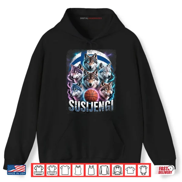 Hoodie Susijengi Finnish Basketball Fan Suomi Wolf Finland Flag Shirt