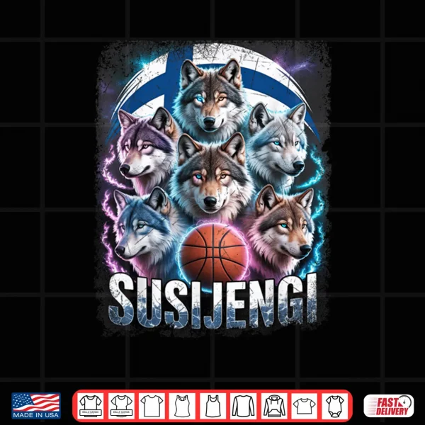 Design Susijengi Finnish Basketball Fan Suomi Wolf Finland Flag Shirt