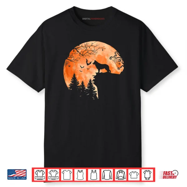 German Shepherd and Moon Silhouette Dog Lover Halloween Shirt