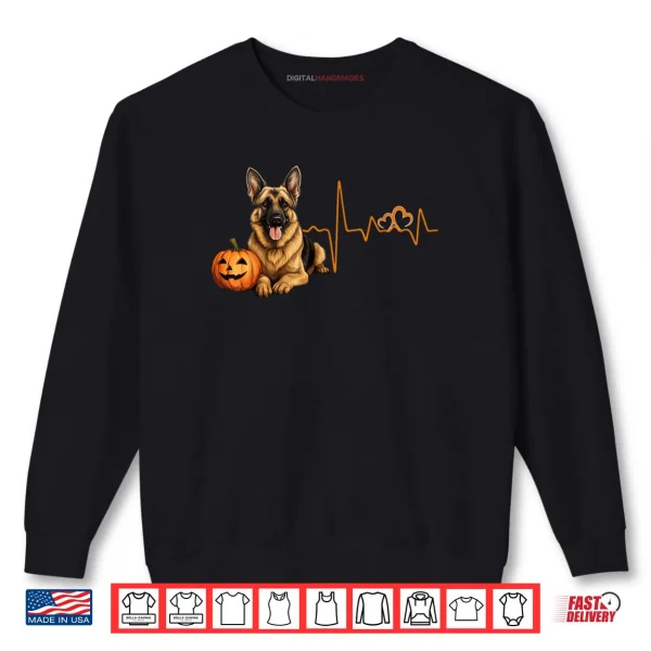 Sweatshirt German Shepherd Dog Pumpkin EKG Heartbeat Halloween Costume Shirt