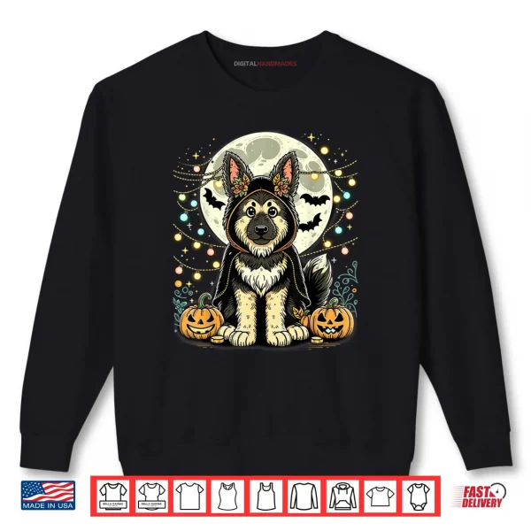Sweatshirt German Shepherd Halloween Moon Pumpkins Festive Light Shirt