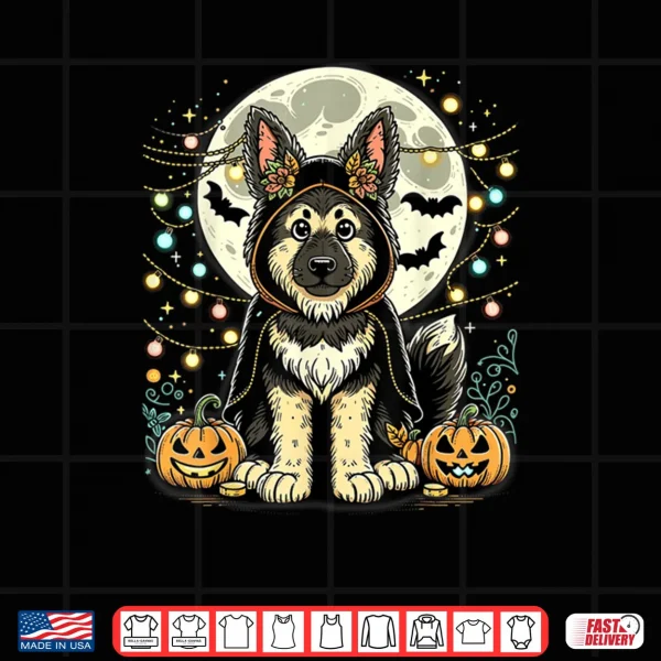 Design German Shepherd Halloween Moon Pumpkins Festive Light Shirt