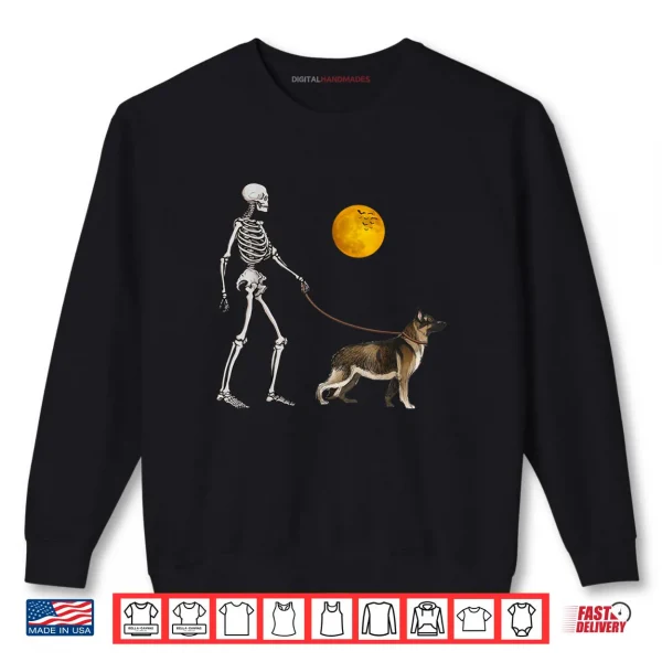 Sweatshirt German Shepherd Skeleton Dog Walking Halloween Costume Shirt