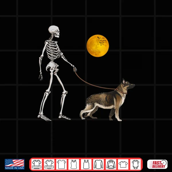Design German Shepherd Skeleton Dog Walking Halloween Costume Shirt