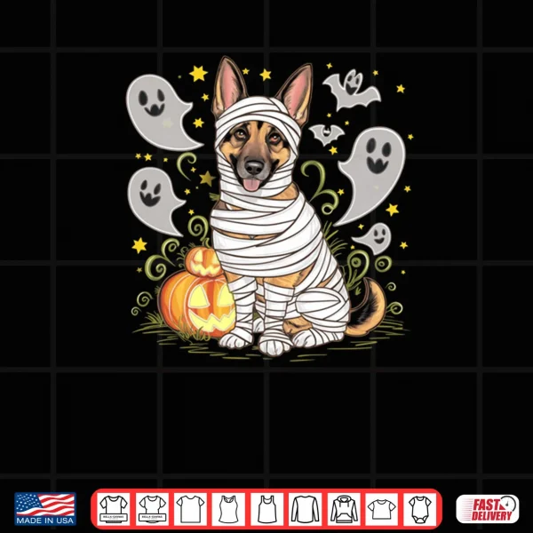 Design Halloween German Shepherd Mummy Dog Ghosts Pumpkins Shirt