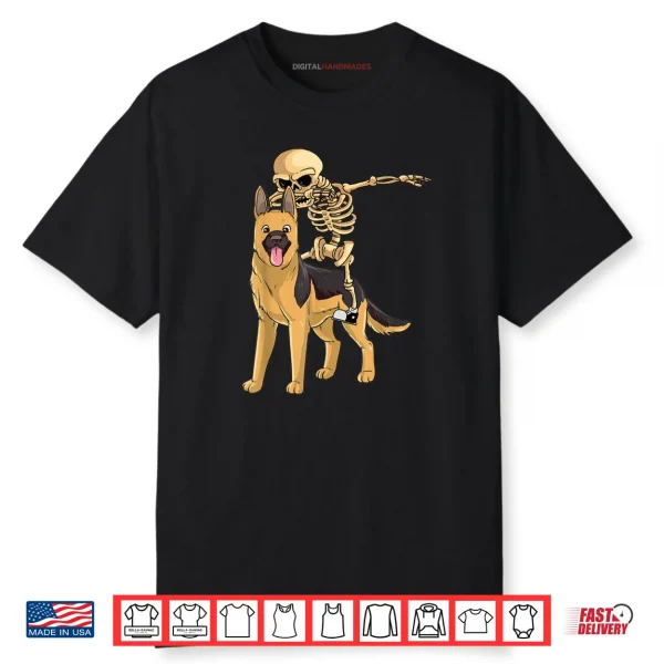 Skeleton Riding German Shepherd Lazy Halloween Costume Dog Shirt