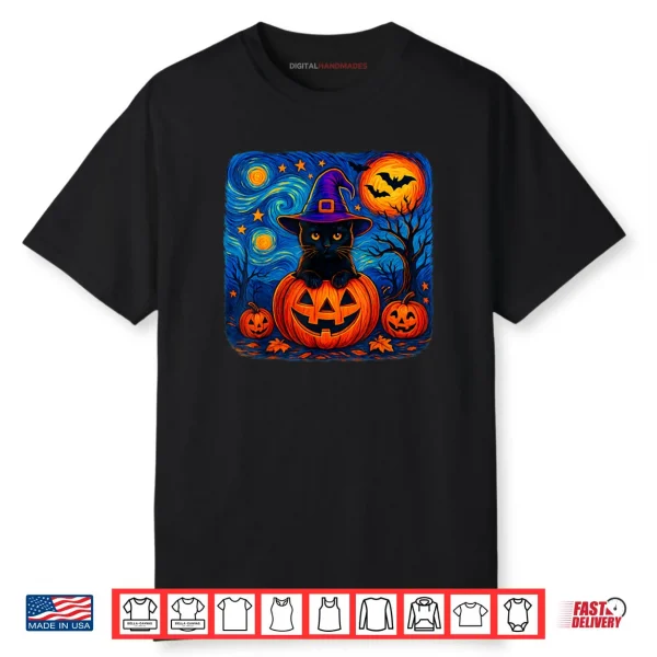 Black Cat Van Gogh Starry Night Halloween Costume Shirt
