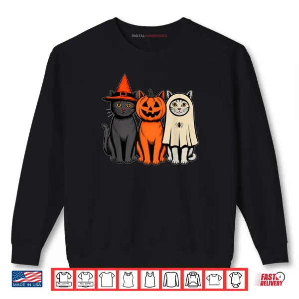 Sweatshirt Black Cat Witch Hat Pumpkin Cute Ghost Halloween Shirt
