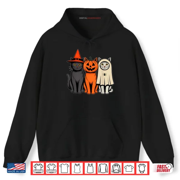 Hoodie Black Cat Witch Hat Pumpkin Cute Ghost Halloween Shirt