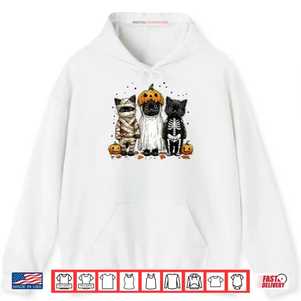 Hoodie Black Cat Witch Scary Halloween Pumpkin Shirt