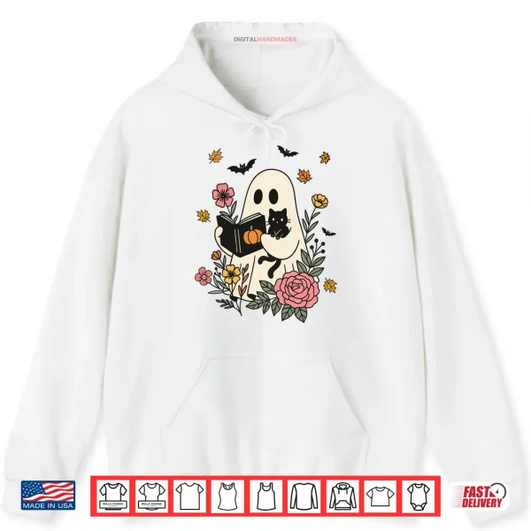 Hoodie Books Ghost Reading Book Halloween Library Cat Fall Autumn Shirt