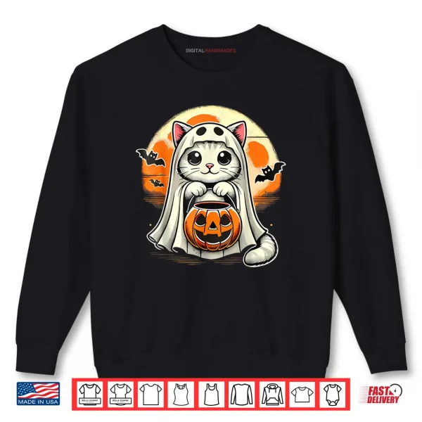 Sweatshirt Cat Ghost for Animal Lovers Cute Halloween Shirt