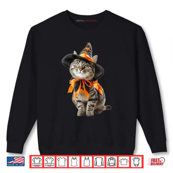 Sweatshirt Cat Wearing Witch Costume Funny Halloween Shirt