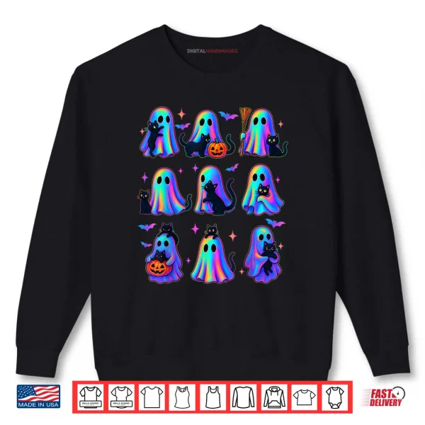 Sweatshirt Floral Color Ghost Holding A Black Cat Lazy Spooky Halloween Shirt