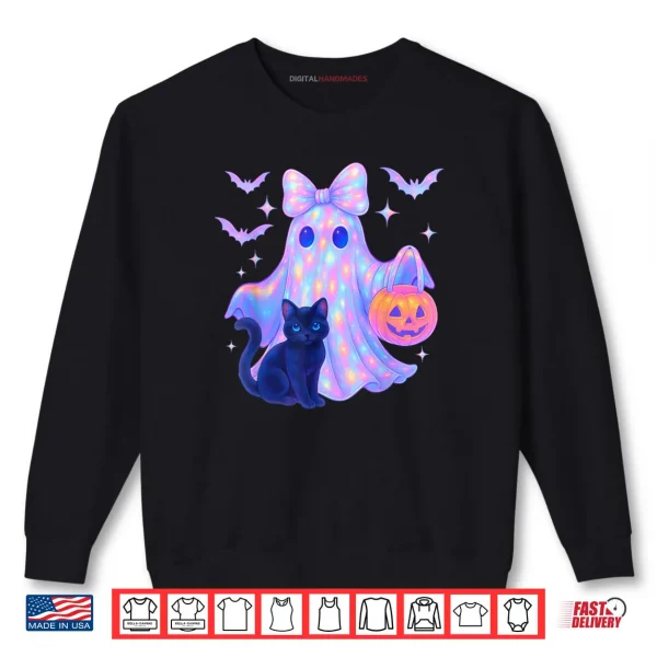 Sweatshirt Floral Colorful Ghost Black Cat Coquette Bow Halloween Shirt
