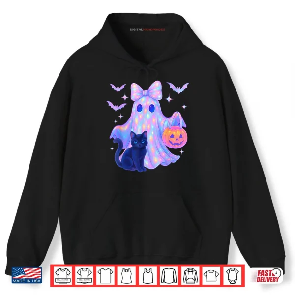 Hoodie Floral Colorful Ghost Black Cat Coquette Bow Halloween Shirt